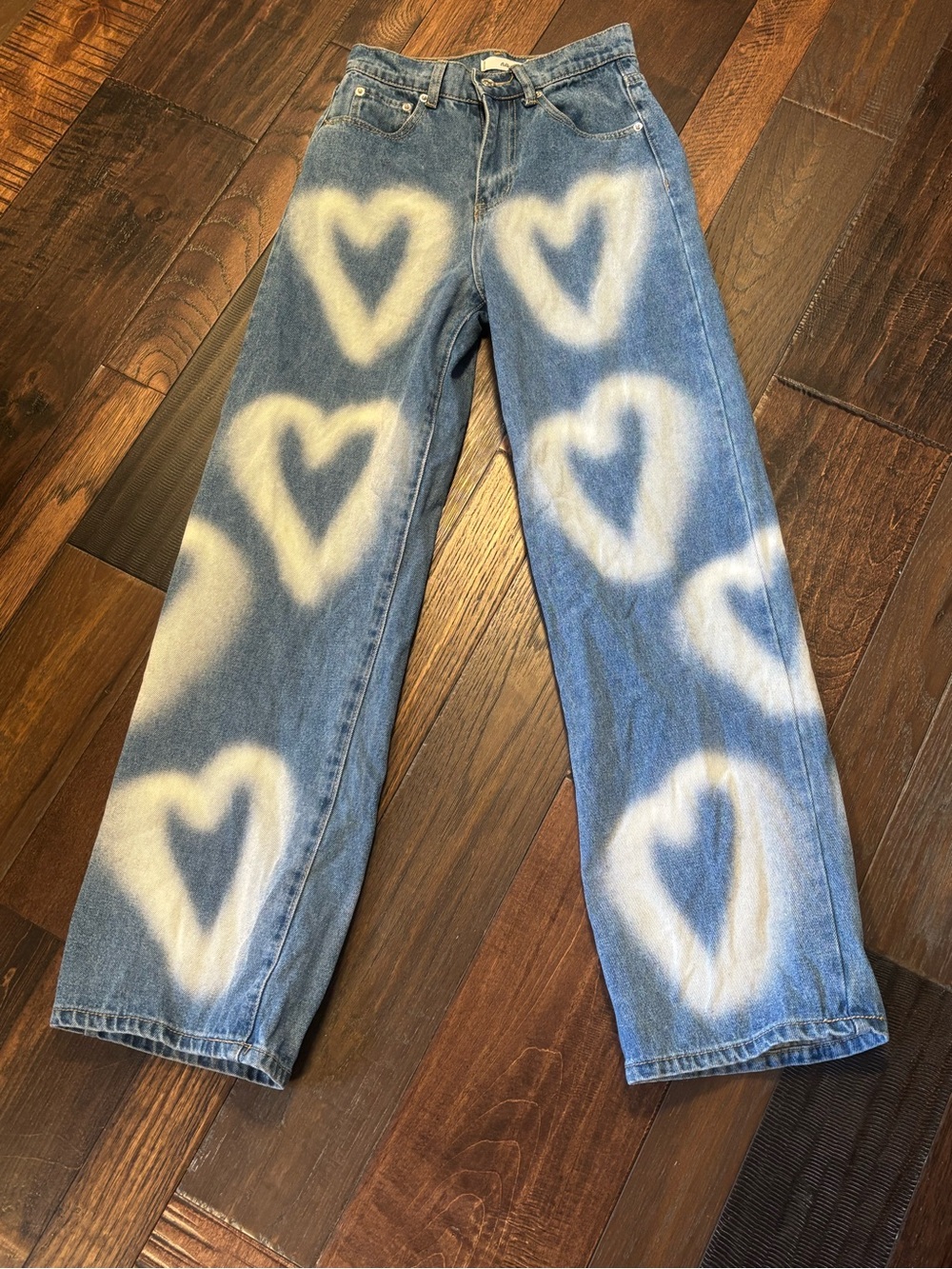 Adika High-Waisted Wide-Leg Heart Print Denim Jeans - Size XS